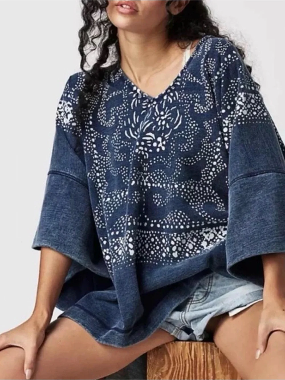 Free People Indigo Heavyweight Poncho Size Small